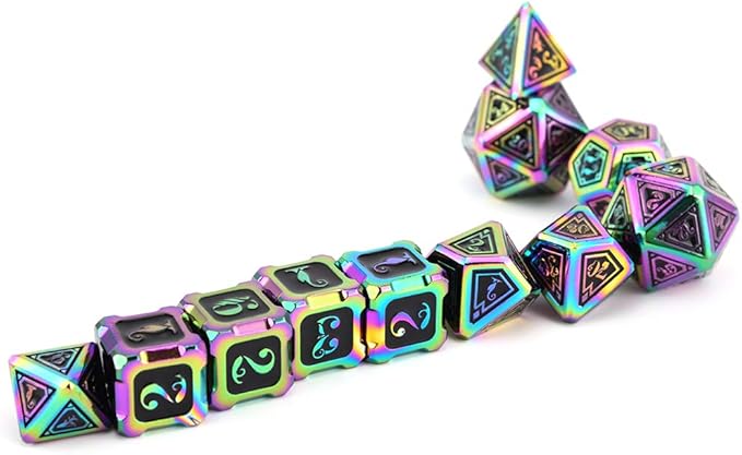 Metal Dice Set Collection for DND and All TRPG Games (Cthulhu, Rainbow 11 Set)