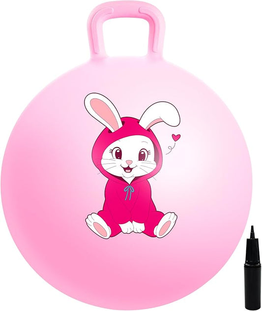 EVERICH TOY Hopper Ball, Pink Bunny Hopping Toys for Kids, 18 Inch Bouncy Ball with Handle, Indoor Outdoor Inflatable Hoppity Hop Toys for Girls Boys Gift with Pump