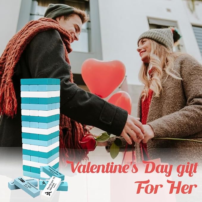 1step2dream Spanish Couple Game Adult Block Game, Flirty Stacking Blocks for Date Night, Hot and Naughty Tasks, Romantic Wooden Game