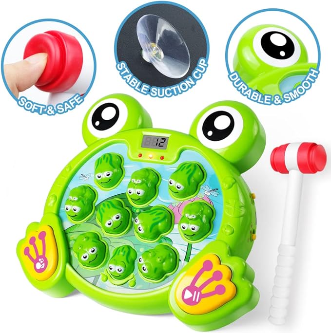 YEEBAY Whack A Frog Game with 2 Hammers, Toddler Early Developmental Learning Toy, Fun Birthday Gift for Kids Age 2+, Toys for 2 3 4 Year Old Boys Grils