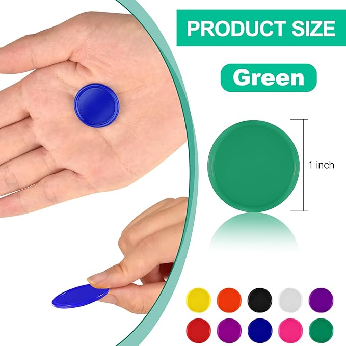 Coopay 1000 Pieces 1 Inch Bingo Chips Bulk, Bingo Markers for Math Practice, Plastic Learning Counters Disks Counting Discs and Poker Chips Game Tokens Kids Reward (Green)