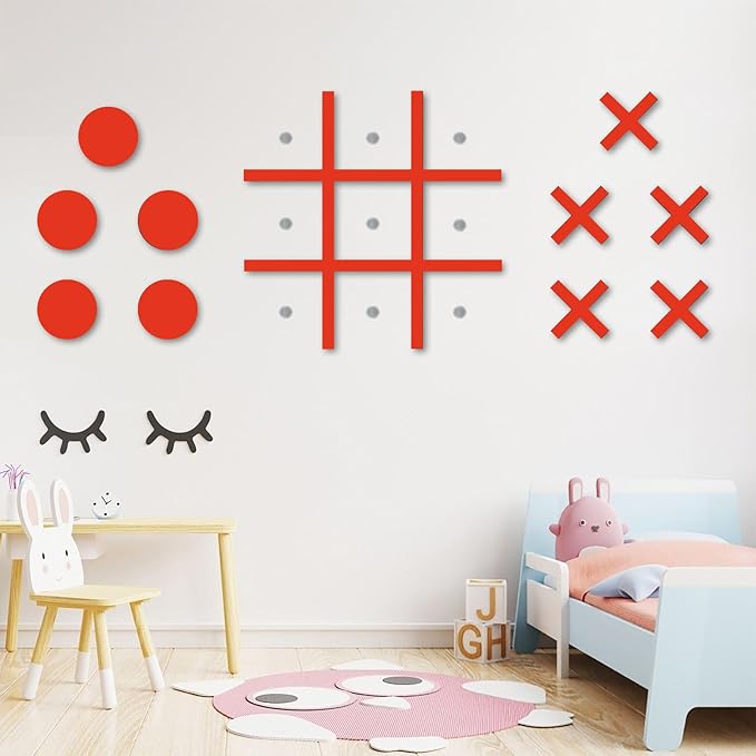 Magnetic Tic Tac Toe Wall-Mount Game,Game Room Decor,Hallway Decor,Playroom Decor,Modern Wall Decals for Kids Room,Classroom&Offices,Best Gift for Family, Friends (Orange)