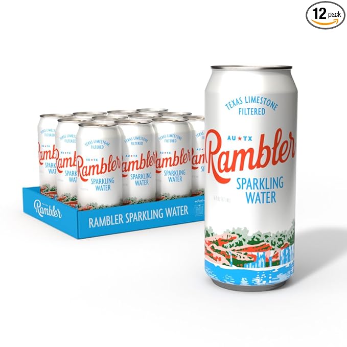 AUTX RAMBLER Sparkling Water, Texas Limestone Mineral Blend, Original Natural Flavor, 16-Ounce Tallboy Cans, 12-Pack