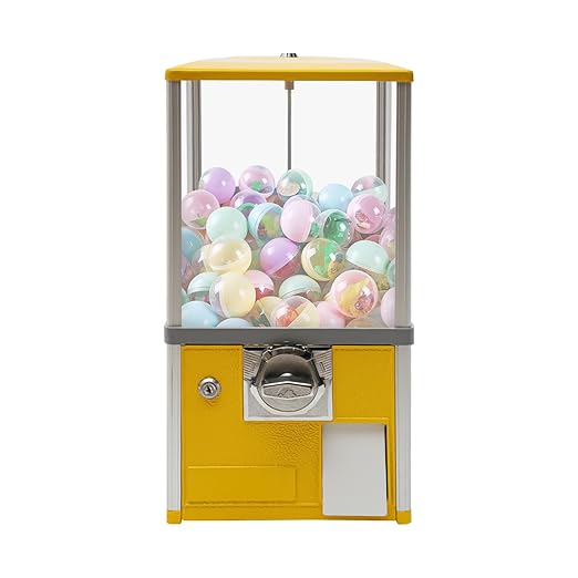 Gumball Vending Machine, Big Bubble Candy Dispenser Machine Candy Gumball Machine Bank, 2 25 Cent Coins Each Side, 1.77in Capsule Toys, Gum Ball Vending Machines for 25 Cent Coin Only (Yellow)