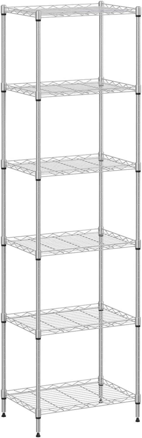 BestOffice 6-Shelf Storage Shelves, Adjustable Shelving Unit Wire Shelving Metal Shelves,11.8" D x 16.7" W x 63.6" H,Chrome