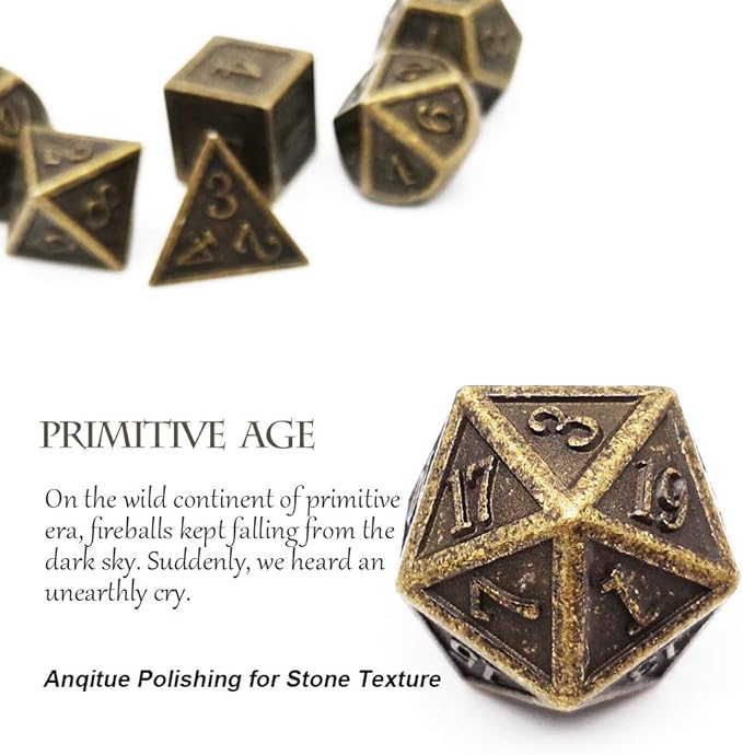 Haxtec DND Metal Dice Set 7PCS D&D Dice of D20 D12 D10 D8 D6 D4 for Dungeons and Dragons RPG Dice Games-Antique Bronze Dice