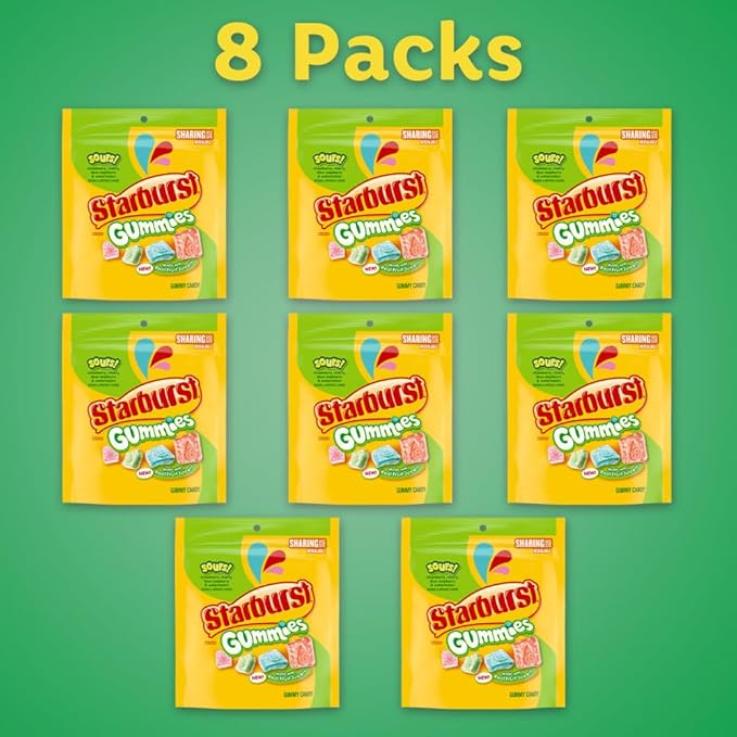 STARBURST Gummies Sours Gummy Candy, Sharing Size, 9 oz Bag (Pack of 8)