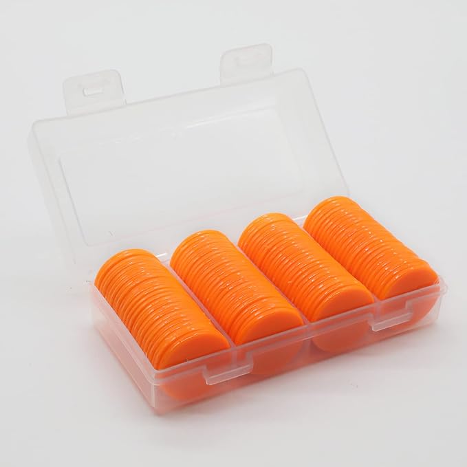 Set of 100 Opaque Plastic Learning Counters Mini Poker Chips Game Tokens with Storage Box (Orange, 1.58 Inch)