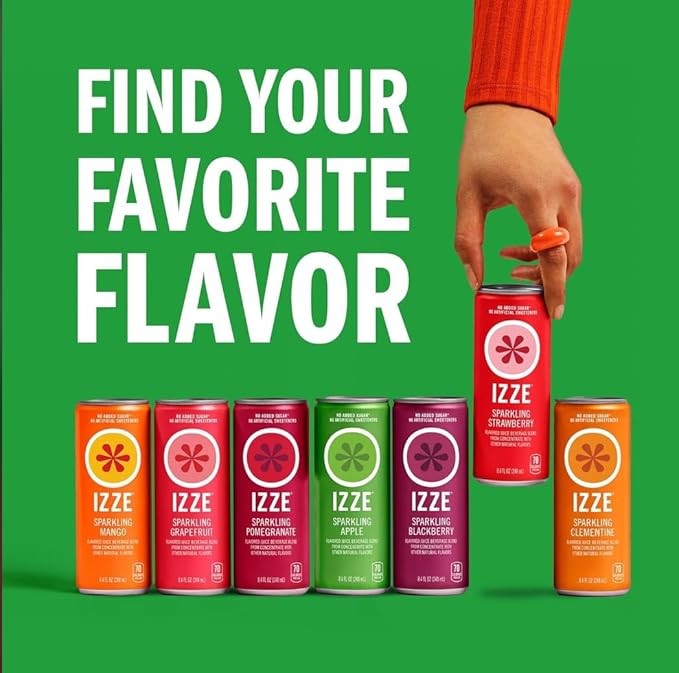 IZZE Sparkling Juice Beverage Blend, Watermelon, No Sugar Added, 8.4 FL OZ, 24 Cans