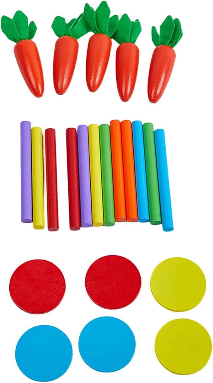 4 in 1 Montessori Play Kit Box - Cotton Swab Board, Coin Box, Carrot Harvest Game, Matchstick Color Drop Game Montessori Toys for Babies 6-12 Months, 1 Year, 2 Year