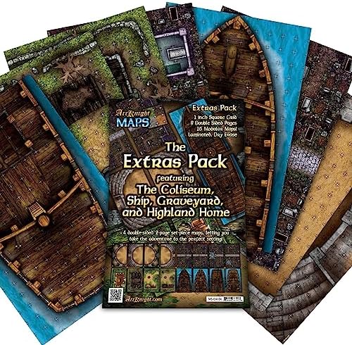 Arcknight The Extras Pack Roleplaying Battlemaps; 16 Modular RPG Maps in 8 Double-Sided Pages, 1" Square Grid, Modular & Versatile Design for Tabletop Gaming - for Dungeons & Dragons & Pathfinder