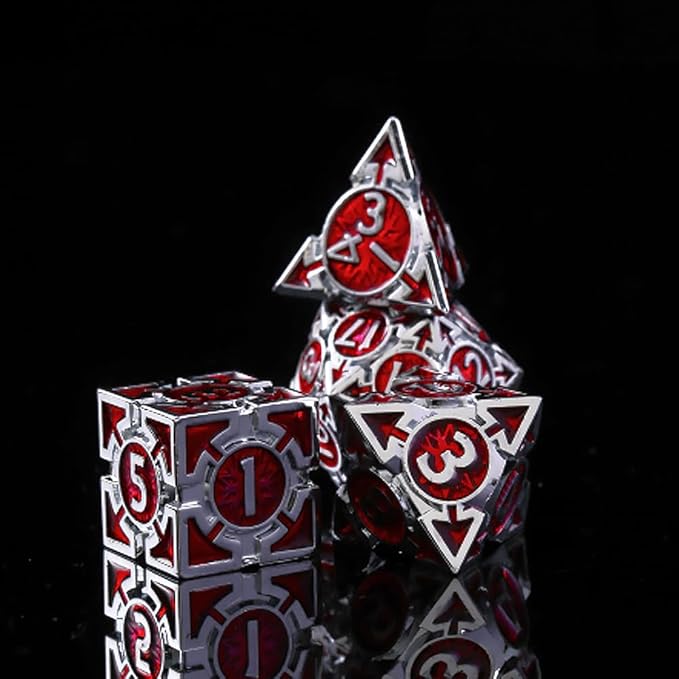 RULE DND Dice - Metal Polyhedral Set, Large Role Playing, Red Weighted Metallic, MTG RPG Dice with Gift Box