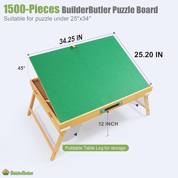 1500 Pieces Puzzle Table with Legs,34.25" x 25.2" Wooden Jigsaw Puzzle Board with 4 Drawers & Cover,3-Tilting Angles