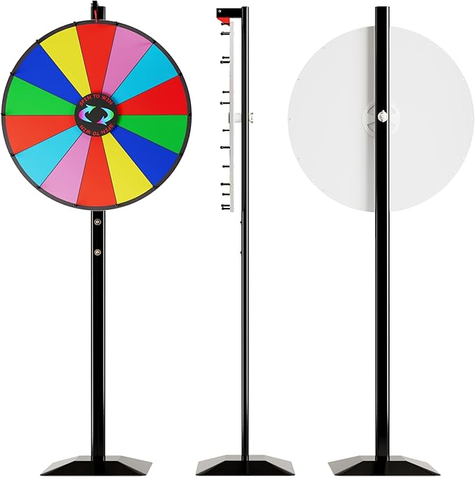 T-SIGN 24 Inch Dual Use Spinning Prize Wheel 14 Slots Color Tabletop and Floor Roulette Wheel of Fortune with Dry Erase Marker and Eraser Win The Fortune Spinner Game for Carnival Trade Show