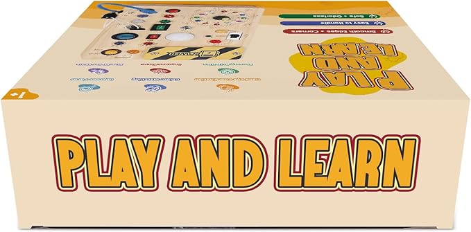 Busy Board, Montessori Toy for 1-3 Years Old, Wooden Toddler Sensory Travel Toy, Ideal Gift for 1+ Year Old Boys (Busy Board Plus V2), Medium, Yellow