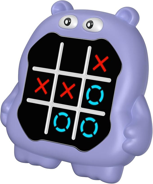 INKLAB Tic Tac Toe Game, Animal-Themed 3-in-1 Handheld Puzzle Game Console, Board Games for Kids and Adults, Portable Travel Games for Car Ride, Birthday Gifts for Ages 3+, Hippo