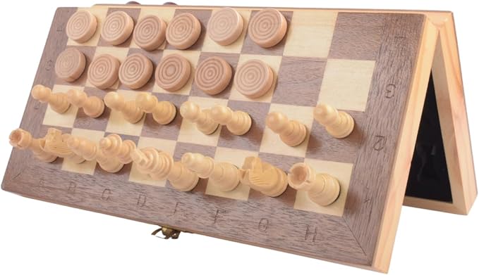 12" Folding Magnetic Wooden Chess Set – Travel-Friendly Portable Board Game with Staunton Pieces and Secure Storage Handcrafted Design for Home School and Outdoor Play Ages.