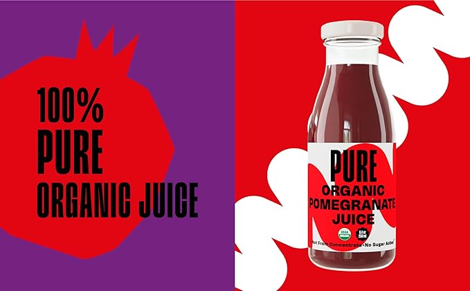Pure Pomegranate Juice, 8.4 Ounce Bottle (Pack of 12), Cold Pressed Organic Juice, Non-GMO, No Sugar Added, Not from Concentrate, Gluten Free, Kosher Certified, Preservative Free