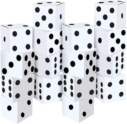 16PCS Large Casino Dice Boxes 11 Inch Casino Theme Party Decoration Jumbo Giant Dice Favor Boxes Bulk for Board Game Night Table Centerpiece Las Vegas Graduation Prom Birthday Party Supply, White