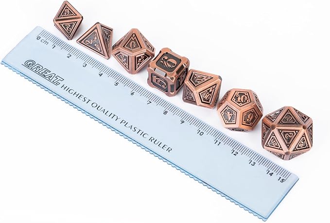 7 pcs DND Dice Set Metal dice with Beautiful Gift Box Suitable for Dungeons and Dragons MTR PRG Tabletop Games (Bronze)
