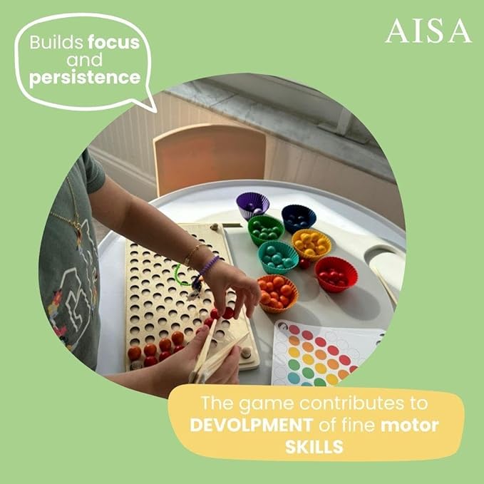 Toddler Wooden Learning Montessori Toys for 4 Year Old – Wooden peg Board Bead Game Baby Rainbow Stacking Matching Counting Color Sorting Games for fine Motor Math Skills Boys and Girls