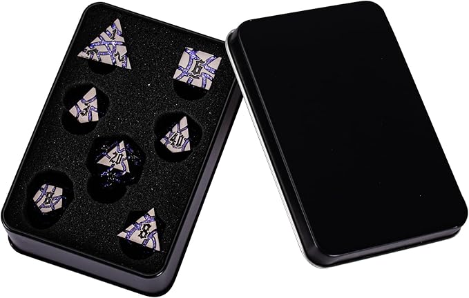 DND Crack Stripe Dice,Metallic Glitter Dice Set with Gift Box,Metal Polyhedral D&D Dice for Role Playing Game