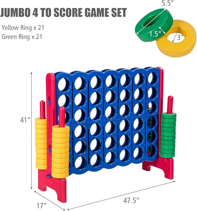 Costzon Giant 4-in-A-Row, Jumbo 4-to-Score Giant Game Set for Kids & Adults, Indoor Outdoor Yard Connect Game, 3.5FT Tall with 42 Jumbo Rings & Quick-Release Slider, Perfect for Family & Party Games