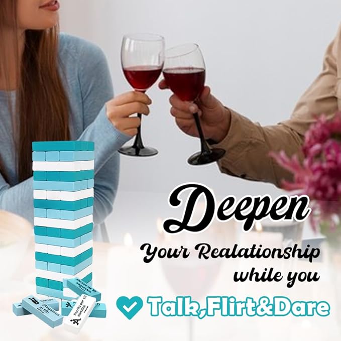 1step2dream Spanish Couple Game Adult Block Game, Flirty Stacking Blocks for Date Night, Hot and Naughty Tasks, Romantic Wooden Game