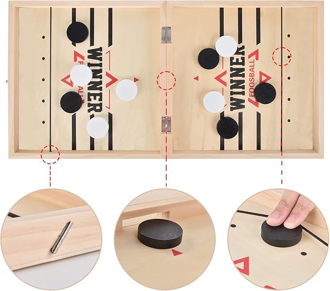 22.8" Foldable Large Fast Sling Puck Game, Slingshot Games Toy for Adults -Child,Table Desktop Battle Wooden Hockey Table Game, Family Foosball Winner Board Games Toys