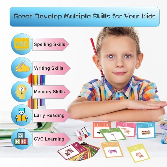 CVC Word Flash Card Games Sight Words Reading Writing Spelling FlashCards for Kindergarten, Toddler Preschool Phonics Learning Activities, Montessori Educational Toys for Kid Age 3 4 5 6…