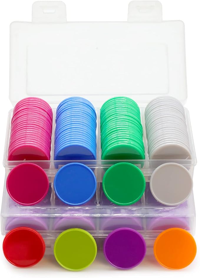 Set of 100 Opaque Plastic Learning Counters Mini Poker Chips Game Tokens with Storage Box (LightGray, 1 Inch)