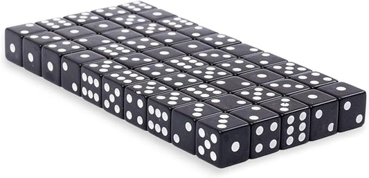 Regal Games 6 Sided Square Dice - Black, 16mm, 50 Piece Set for Family Game Night