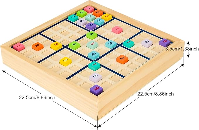 Wooden Sudoku Puzzles Board Game with Drawer (Colorful) - Math Brain Teaser Toys Educational Desktop Game Train Logical Thinking Ability