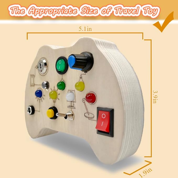 Wooden Fidget Toy Toddler Toys for Kids, Toddler Busy Board with 7 LED Lights Switches, Sensory Toys for Toddlers 3-4, Battery Powered Kids Toys Toddler Gifts, Learning Toys