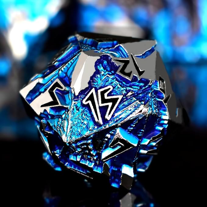 Rule Dice - D&D Dice Set, Metal Dice Sets, Dungeons and Dragons Dice Set with Gift Box, D20 D4 D12 D10 D% D8 D6, Blue Dragon Style Gaming DND Dice for MTG RPG TTPRG (Silver Black)