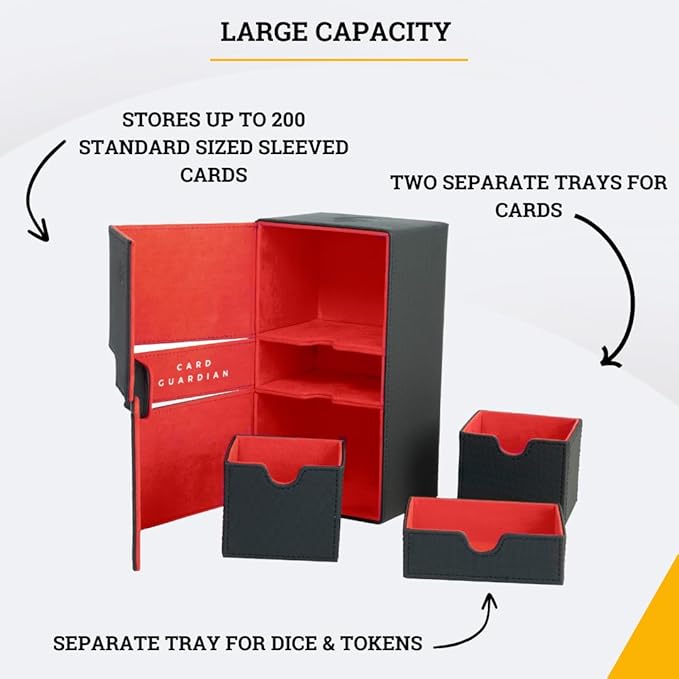 Card Guardian - Premium Double Deck Box (Black) for 200+ cards Trading Card Games TCG Perfect for Magic the gathering (MTG), Commander Deck, Yugioh Deck Box, Sports Card Storage Boxes