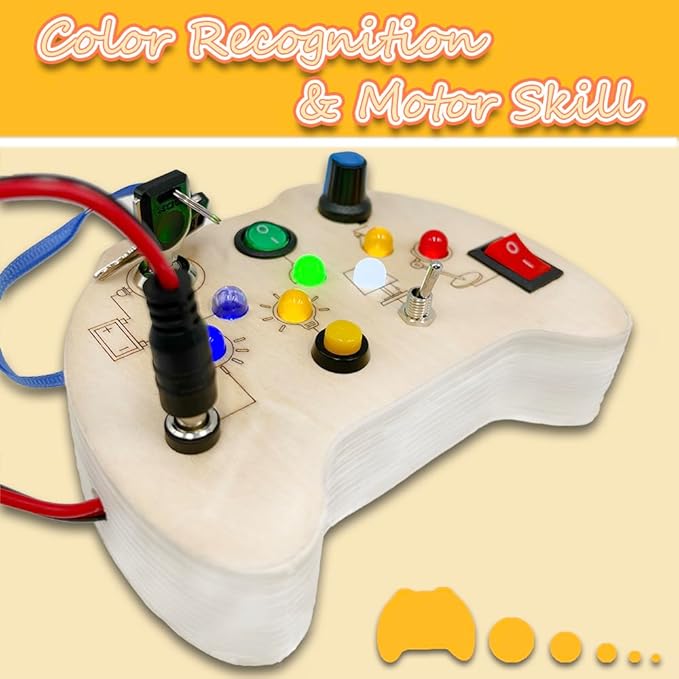 Wooden Fidget Toy Toddler Toys for Kids, Toddler Busy Board with 7 LED Lights Switches, Sensory Toys for Toddlers 3-4, Battery Powered Kids Toys Toddler Gifts, Learning Toys