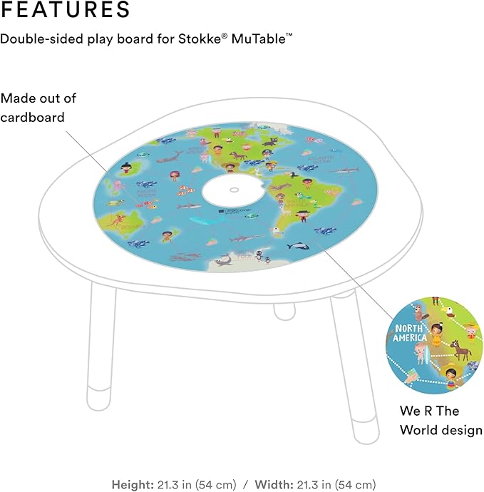 Stokke MuTable DISKcover, We R The World - Double-Sided Play Board - Includes Board Game, Puzzle, 2 Dice, 4 Tokens & 86 Playing Cards - for Ages 3-8