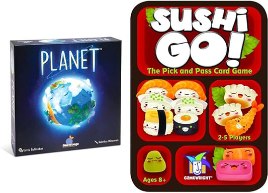 Blue Orange Games Planet Board Game - Award Winning Kids, Family or Adult Strategy 3D Board Game for 2 to 4 Players. Recommended for Ages 8 & Up. & Sushi Go! - The Pick and Pass Card Game