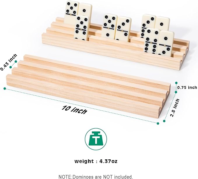 Set of 4 Wooden Domino Trays Holders, Domino Racks for Mexican Train Dominoes and Other Classic Games, Mexican Train Accessories