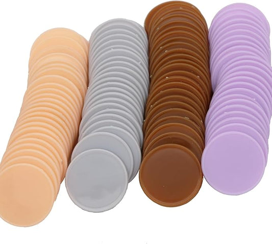 Set of 100 Opaque Plastic Learning Counters Mini Poker Chips Game Tokens with Storage Box (Peachpuff+Thistle+Chocolate+LightGray, 1.58 Inch)