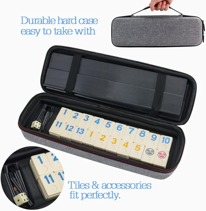 Rummy Tiles Game, Rummy Cube Travel Game Set Outlasting Color with 4 Anti-Skid Rack & Convenient EVA Hard Case