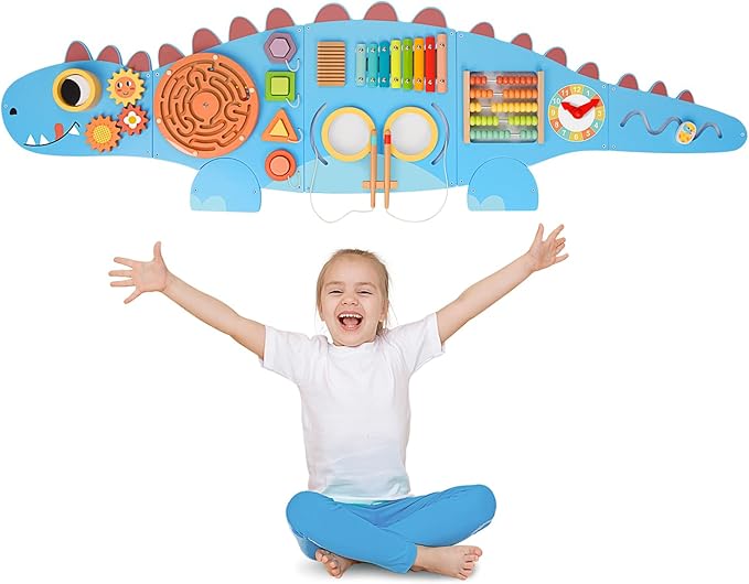 Dinosaur Sensory Wall Panel for Kids,10-in-1 Wall Toys for Toddlers, Montessori Busy Board, Activity Wall Busy Board Suitable for Toddler Playroom Bedroom Decor