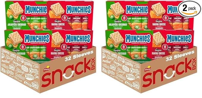 Munchies Baked Sandwich Crackers Variety Pack, Doritos Nacho Cheese and Doritos Jalapeno Cheddar, 1.38 Oz sleeves (Pack of 64)