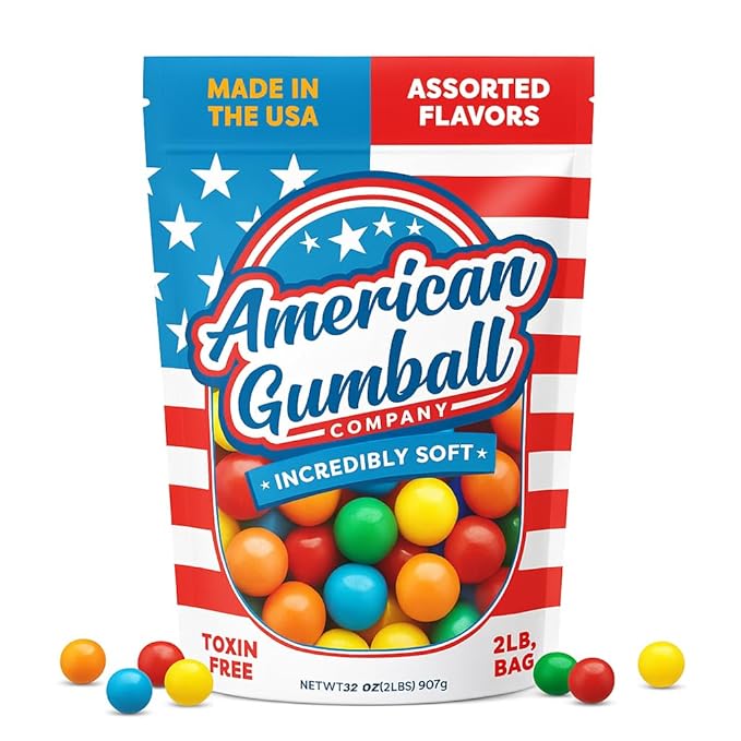 American Gumball Company Refill Gumballs 2 Pound Bag - .62 inch Small Gumballs for 1/2" Gumball Machine, Assorted Flavors