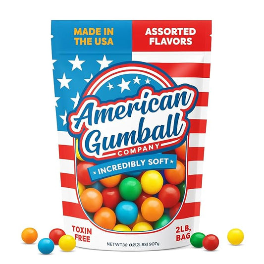 American Gumball Company Refill Gumballs 2 Pound Bag - .62 inch Small Gumballs for 1/2" Gumball Machine, Assorted Flavors