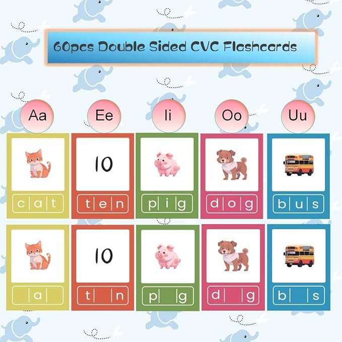 CVC Word Flash Card Games Sight Words Reading Writing Spelling FlashCards for Kindergarten, Toddler Preschool Phonics Learning Activities, Montessori Educational Toys for Kid Age 3 4 5 6…