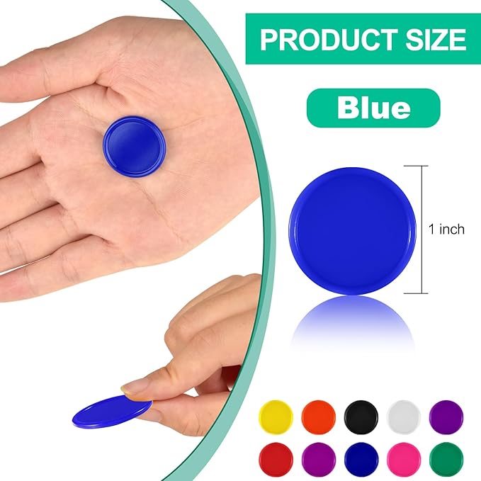 Coopay 1000 Pieces 1 Inch Bingo Chips Bulk, Bingo Markers for Math Practice, Plastic Learning Counters Disks Counting Discs and Poker Chips Game Tokens Kids Reward (Blue)