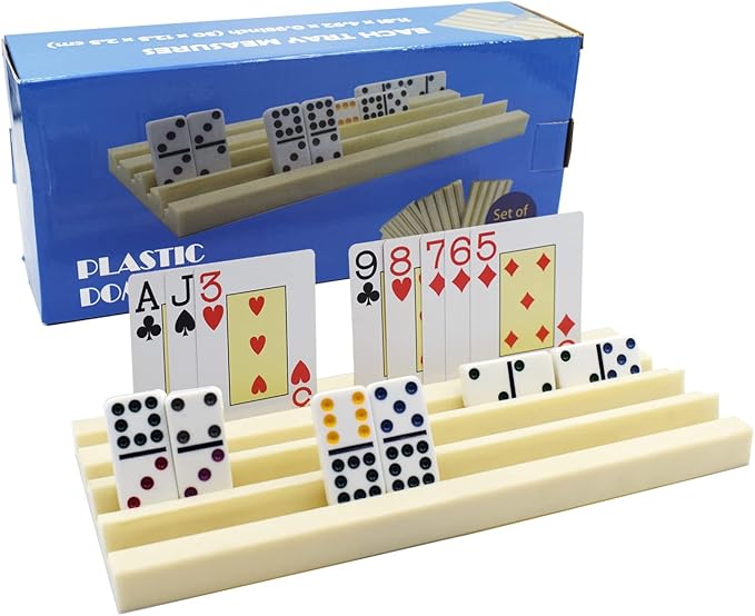 Yuanhe Plastic Domino Card Holders - Dominoes Tile Stand Organizer and Playing Card Game Racks/Trays, Set of 4