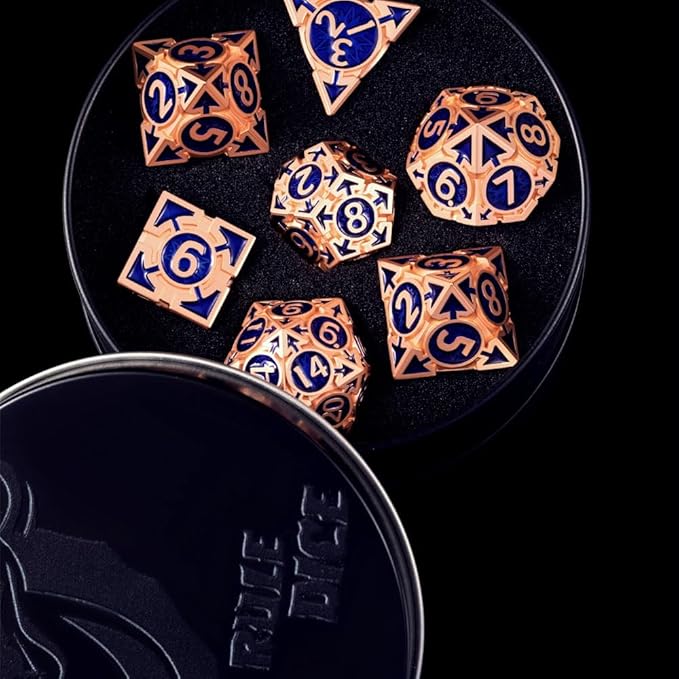 Rare Rose Gold 7-Die Metal DND Dice Set Dungeons and Dragons Dice with Gift Box, Role Playing Game Dice Polyhedral Metal D&D Dice D20 D12 D10 D% D8 D6 D4 for Pathfinder Warhammer MTG RPG Board Game